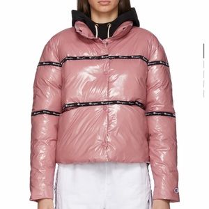 Champion Reverse Weave Pink Shiny Puffer Jacket